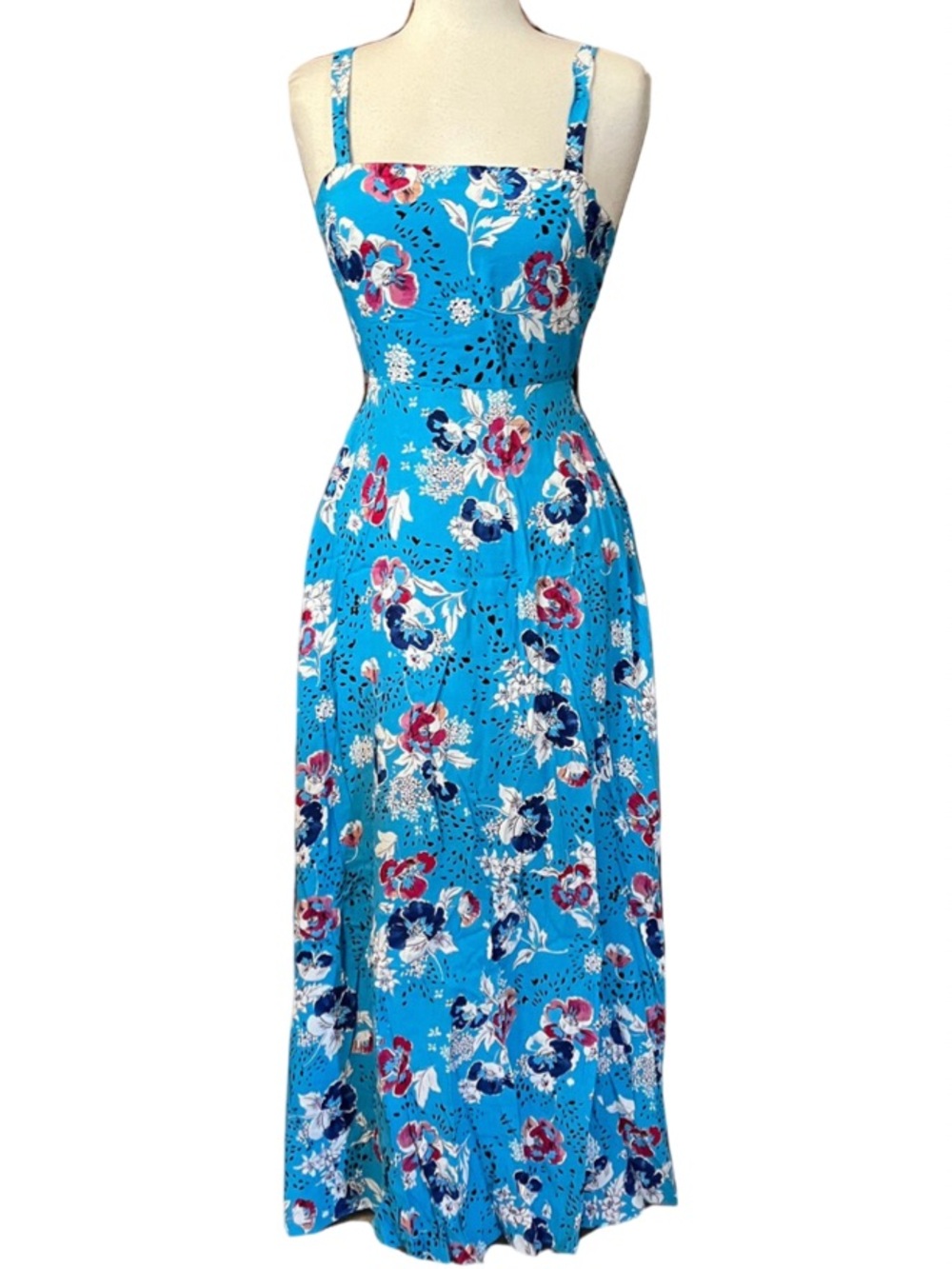 🌸🐬 Zara Turquoise Floral Maxi Dress with Tie-back Cutout Back 🐬🌸
